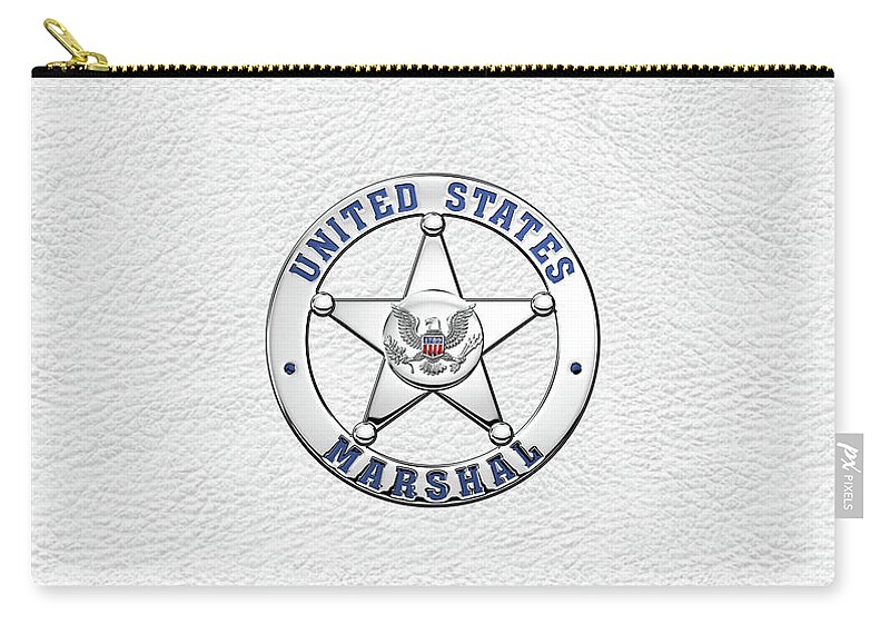 'law Enforcement Insignia & Heraldry' Collection By Serge Averbukh Carry-all Pouch featuring the digital art U. S. Marshals Service - U S M S Badge over White Leather by Serge Averbukh