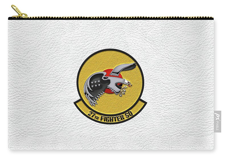 'military Insignia & Heraldry' By Serge Averbukh Zip Pouch featuring the digital art 27th Fighter Squadron - 27 FS Patch over White Leather by Serge Averbukh