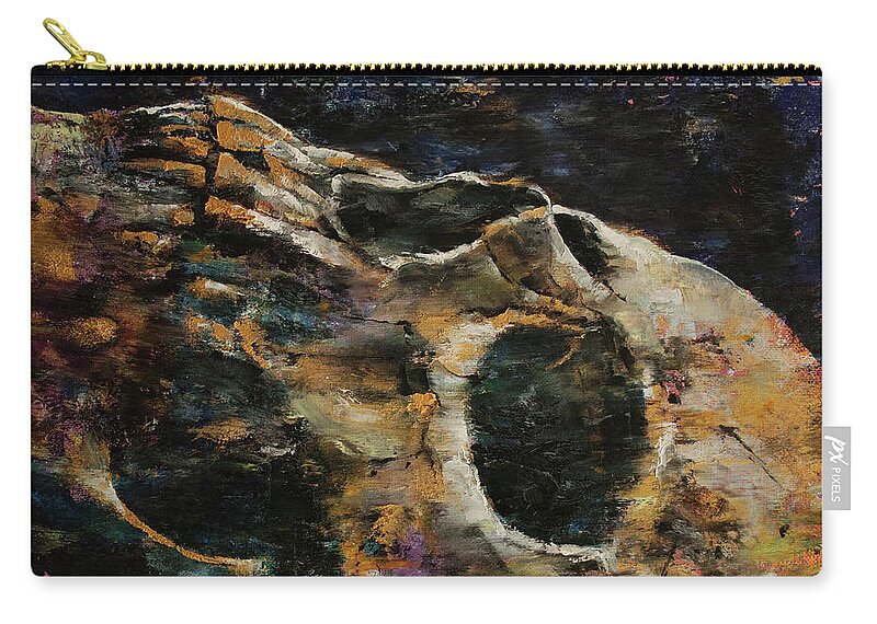 Skull Zip Pouch featuring the painting Gold Skull by Michael Creese