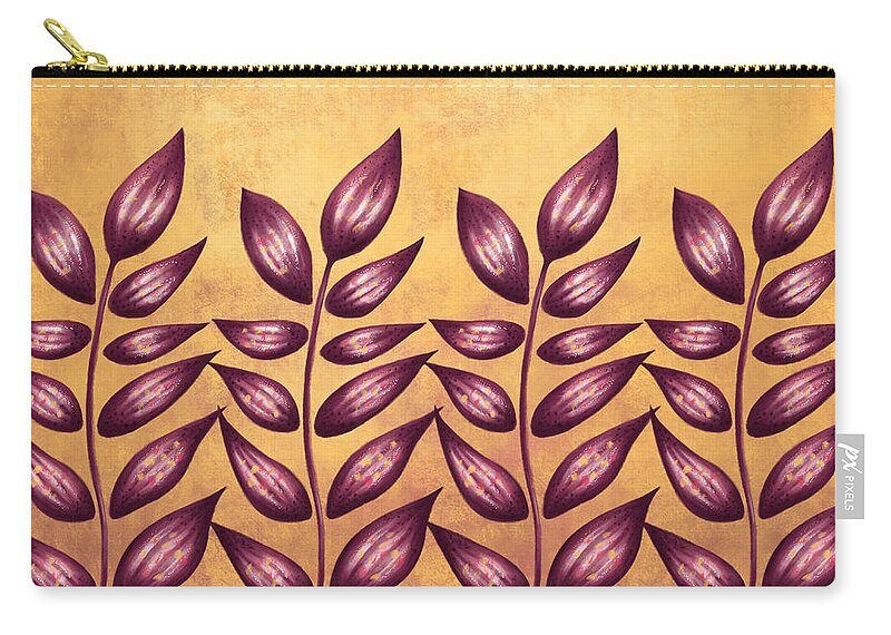 Flower Zip Pouch featuring the digital art Abstract Plant With Pointy Leaves In Purple And Yellow by Boriana Giormova