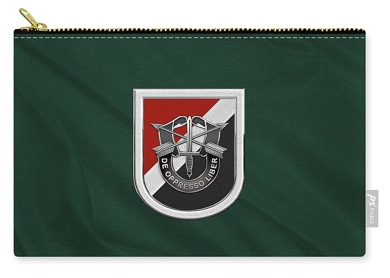 'u.s. Army Special Forces' Collection By Serge Averbukh Zip Pouch featuring the digital art U. S. Army 6th Special Forces Group - 6th S F G Beret Flash over Green Beret Felt by Serge Averbukh