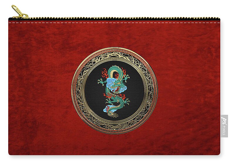 'treasure Trove' Collection By Serge Averbukh Zip Pouch featuring the digital art Treasure Trove - Turquoise Dragon over Red Velvet by Serge Averbukh