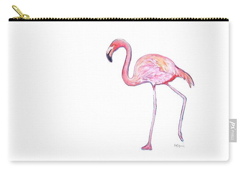 Pink Flamingo Zip Pouch featuring the painting Pinky the Flamingo by Kristen Abrahamson