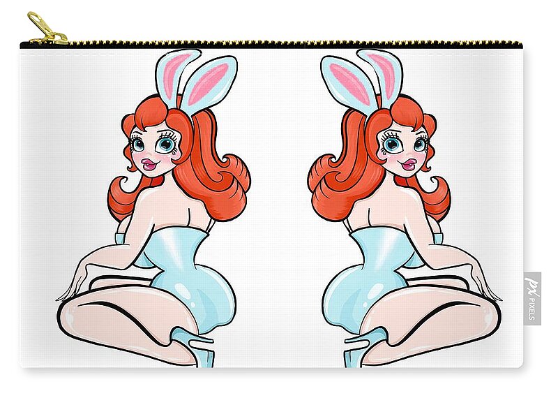 Pinup Zip Pouch featuring the painting Cute Curvy Bunny Pinup by Little Bunny Sunshine