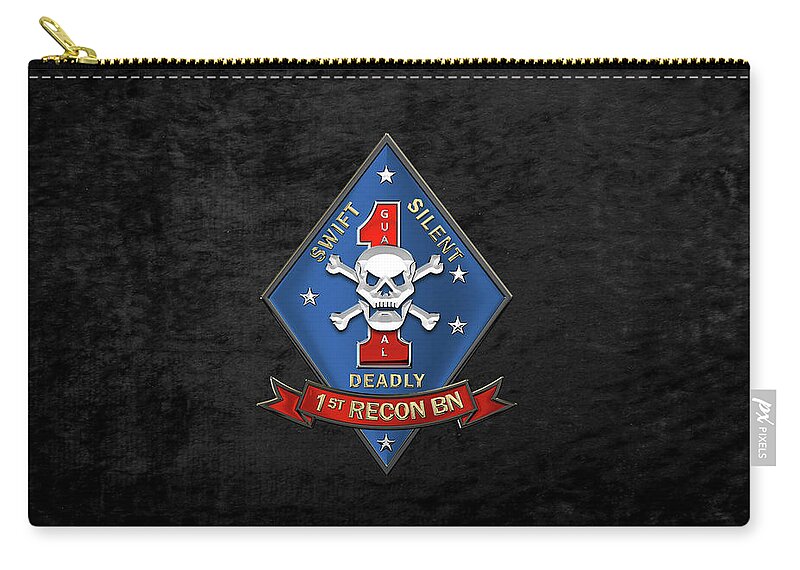 'military Insignia & Heraldry' Collection By Serge Averbukh Carry-all Pouch featuring the digital art U S M C 1st Reconnaissance Battalion - 1st Recon Bn Insignia over Black Velvet by Serge Averbukh