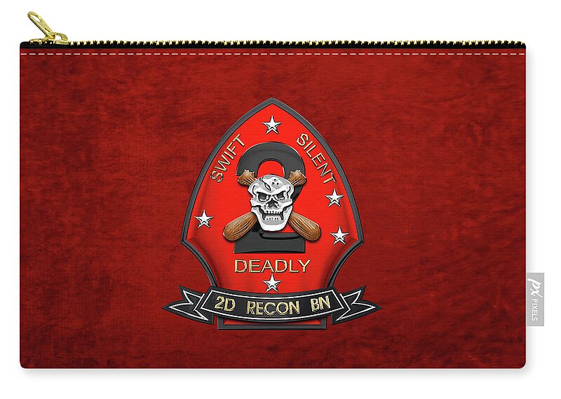'military Insignia & Heraldry' Collection By Serge Averbukh Zip Pouch featuring the digital art U S M C 2nd Reconnaissance Battalion - 2nd Recon Bn Insignia over Red Velvet by Serge Averbukh