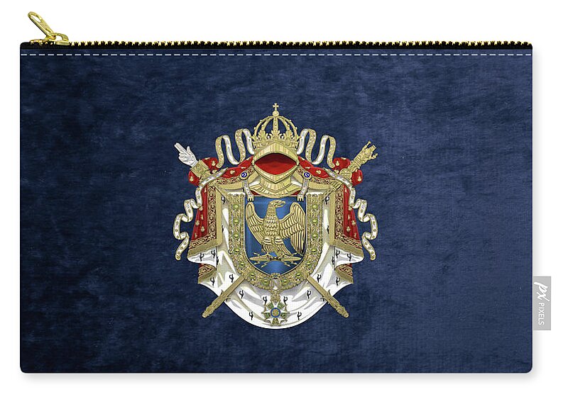 'napoleon Bonaparte' Collection By Serge Averbukh Carry-all Pouch featuring the digital art Greater Coat of Arms of the First French Empire over Blue Velvet by Serge Averbukh