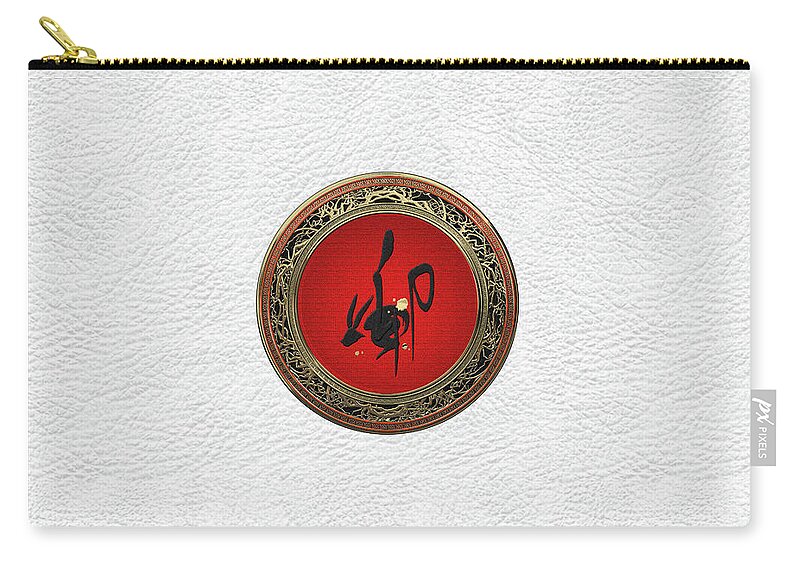'zodiac' Collection By Serge Averbukh Zip Pouch featuring the digital art Chinese Zodiac - Year of the Rabbit on White Leather by Serge Averbukh