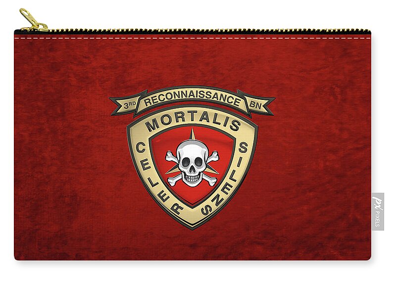 'military Insignia & Heraldry' Collection By Serge Averbukh Carry-all Pouch featuring the digital art U S M C 3rd Reconnaissance Battalion - 3rd Recon Bn Insignia over Red Velvet by Serge Averbukh