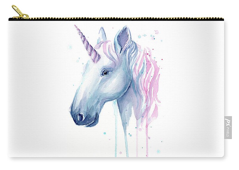 Unicorn Zip Pouch featuring the painting Cotton Candy Unicorn by Olga Shvartsur