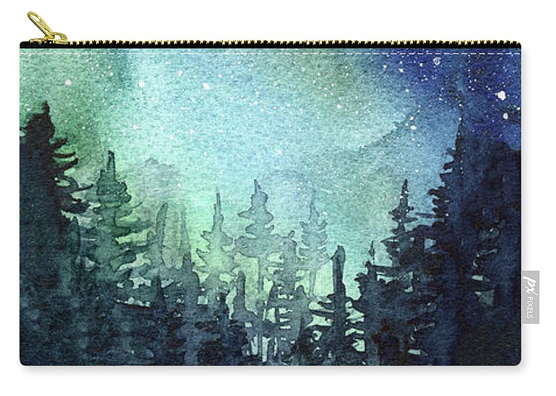 Watercolor Galaxy Zip Pouch featuring the painting Galaxy Watercolor Aurora Painting by Olga Shvartsur