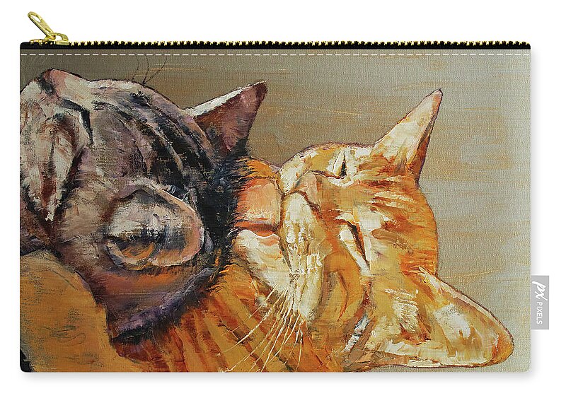 Cat Zip Pouch featuring the painting Friends by Michael Creese