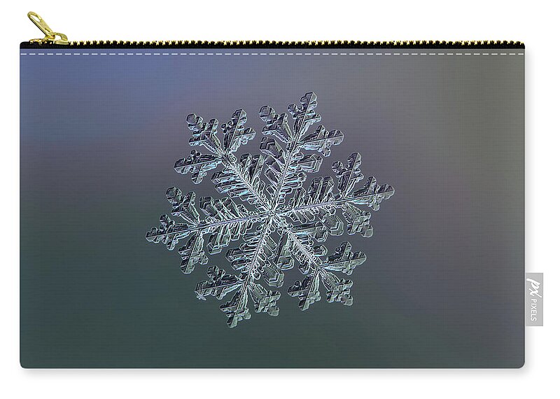 Snowflake Zip Pouch featuring the photograph Real snowflake - Hyperion dark by Alexey Kljatov