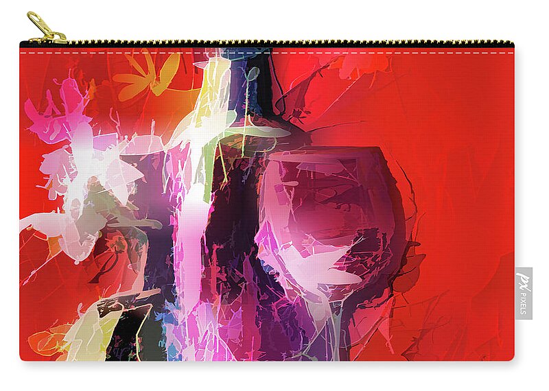 Lenaowens Carry-all Pouch featuring the digital art Fun Colorful Modern Wine Art  by O Lena