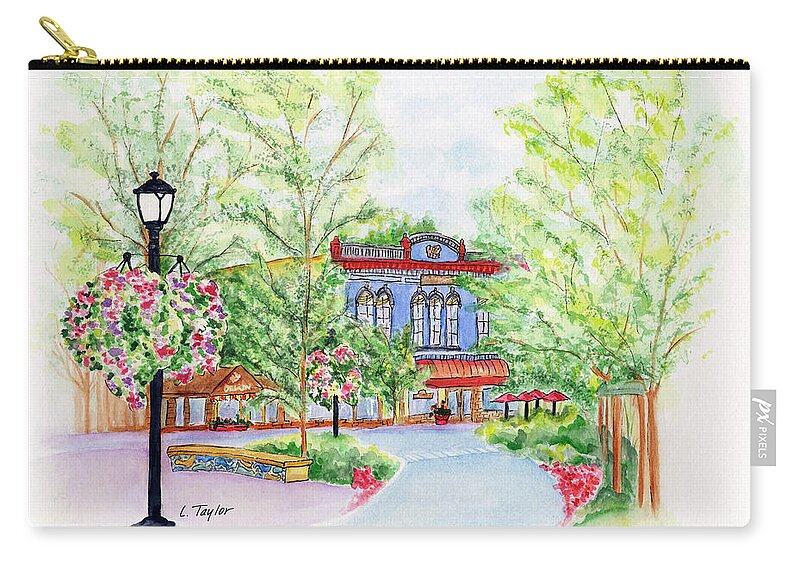 Black Sheep Pub Zip Pouch featuring the painting Black Sheep on the Plaza by Lori Taylor