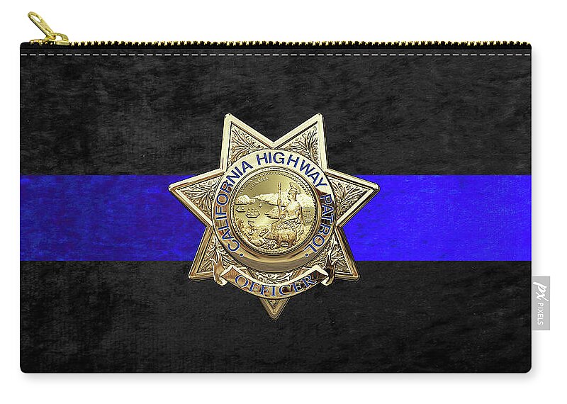  ‘law Enforcement Insignia & Heraldry’ Collection By Serge Averbukh Zip Pouch featuring the digital art California Highway Patrol - CHP Officer Badge - The Thin Blue Line Edition over Black Velvet by Serge Averbukh