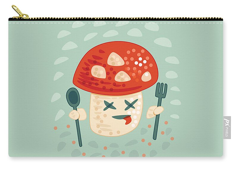 Mushroom Zip Pouch featuring the digital art Funny Poisoned Mushroom Character by Boriana Giormova