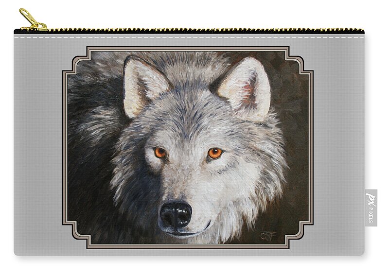 Wolves Zip Pouch featuring the painting Wolf Portrait by Crista Forest