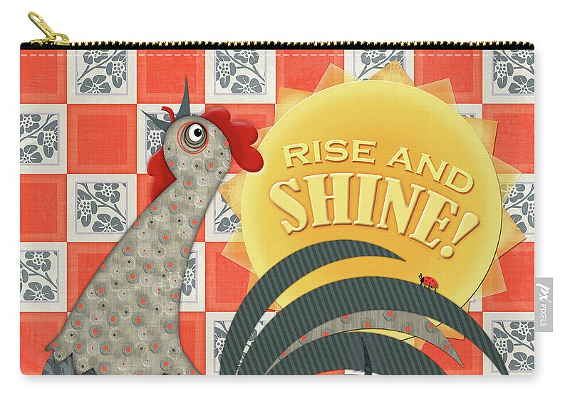 Rooster Zip Pouch featuring the digital art Good Morning Rooster by Valerie Drake Lesiak
