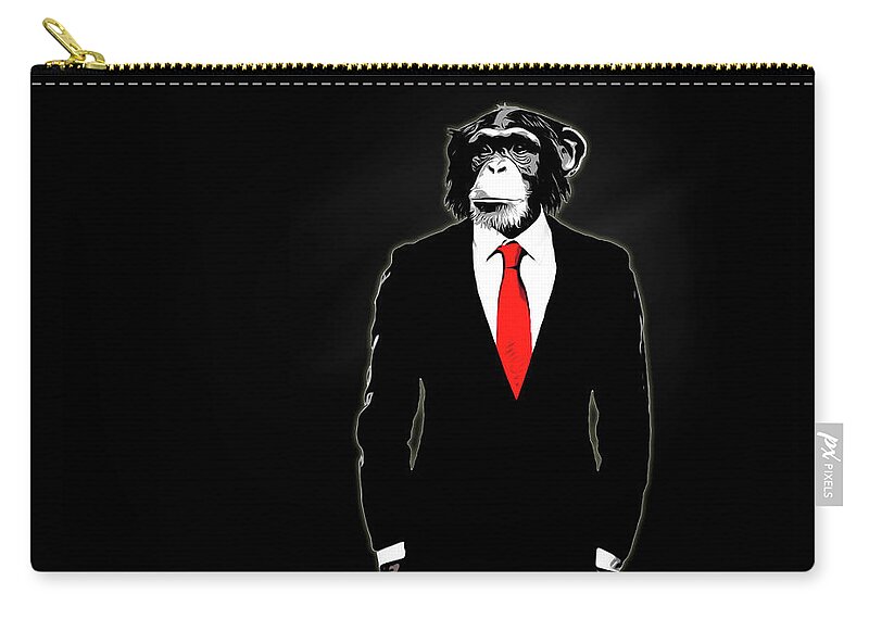 Monkey Zip Pouch featuring the painting Domesticated Monkey by Nicklas Gustafsson