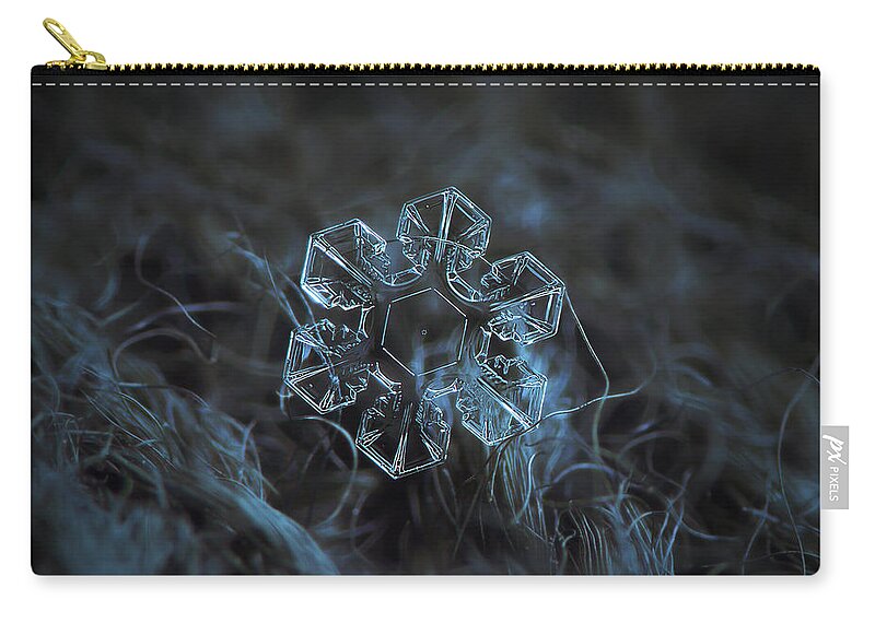Snowflake Zip Pouch featuring the photograph Snowflake photo - The core by Alexey Kljatov