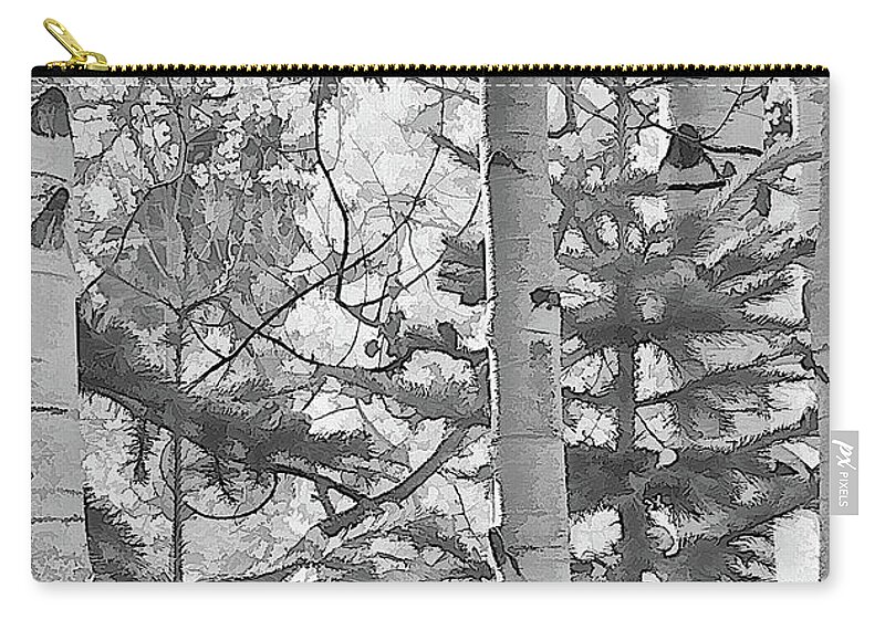  Trees Zip Pouch featuring the photograph Aspens in black and white by Charles Muhle