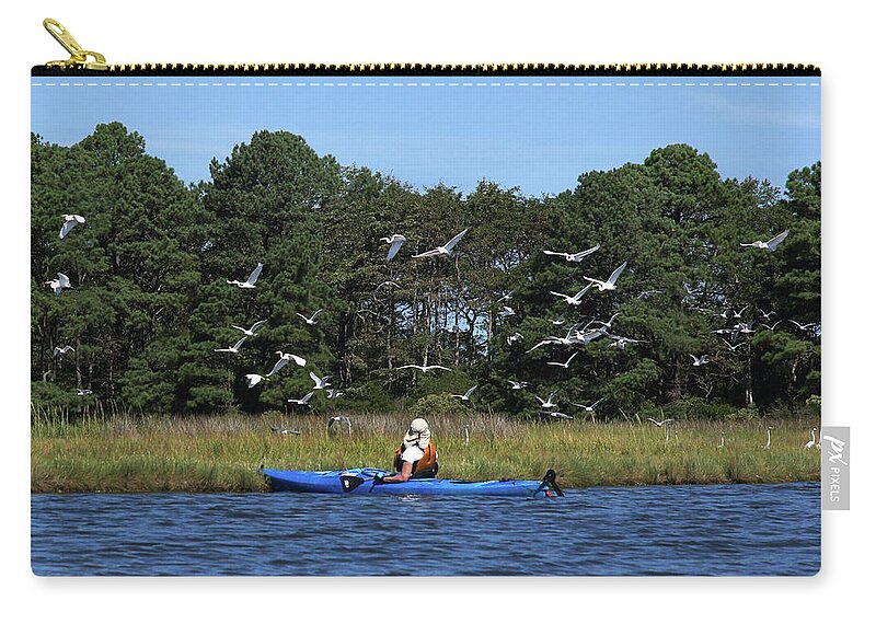 De Zip Pouch featuring the photograph Assawoman Wildlife Area #04726 by Raymond Magnani