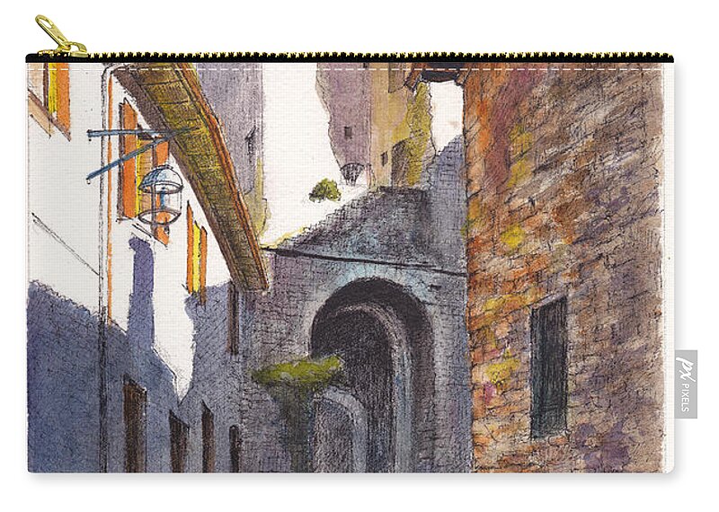 Alley Way Zip Pouch featuring the painting Assisi Ruin by Dai Wynn