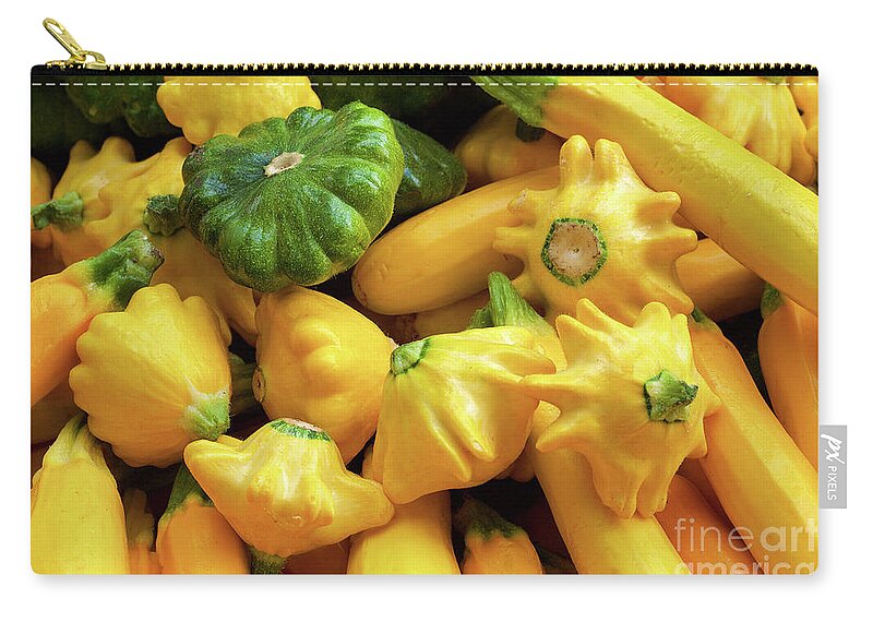 Food Background Zip Pouch featuring the photograph Assorted summer squash at the farmer's market by Bruce Block