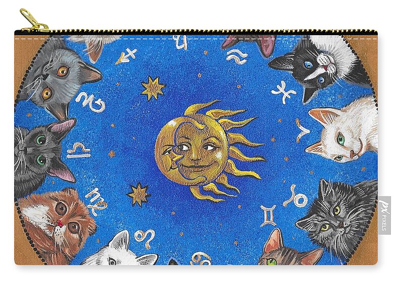 Print Zip Pouch featuring the painting Astrological Cats by Margaryta Yermolayeva