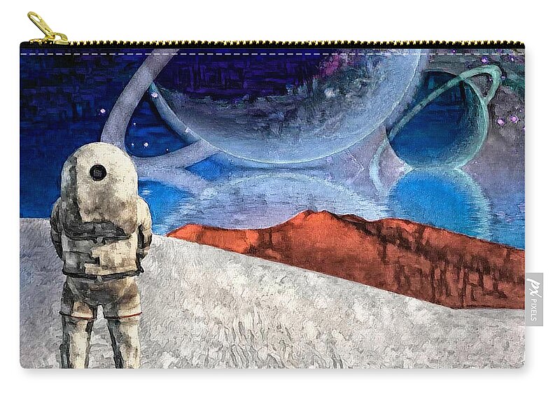 Travel Zip Pouch featuring the digital art Astronaut on exosolar planet by Bruce Rolff
