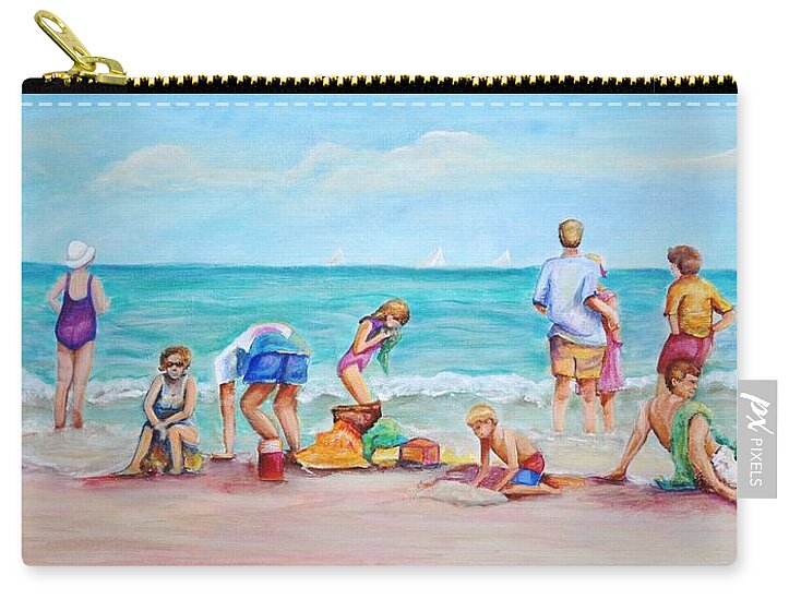 Beach Zip Pouch featuring the painting At the beach by Patricia Piffath