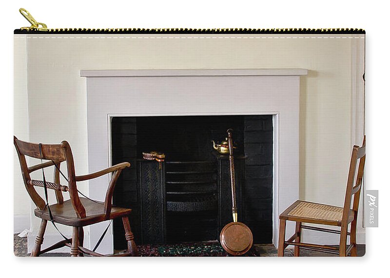 Fireplace Carry-all Pouch featuring the photograph At the cold fireplace. by Elena Perelman