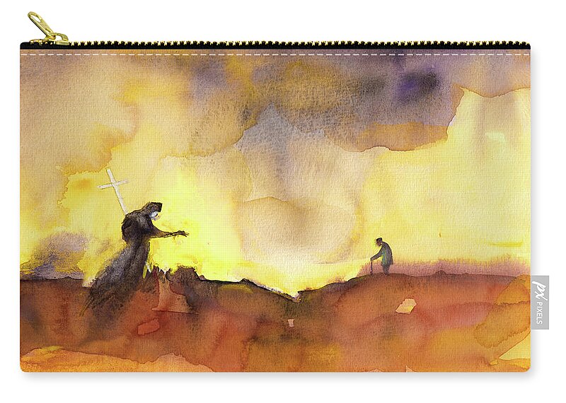 Watercolour Zip Pouch featuring the painting At The End Of The Way by Miki De Goodaboom