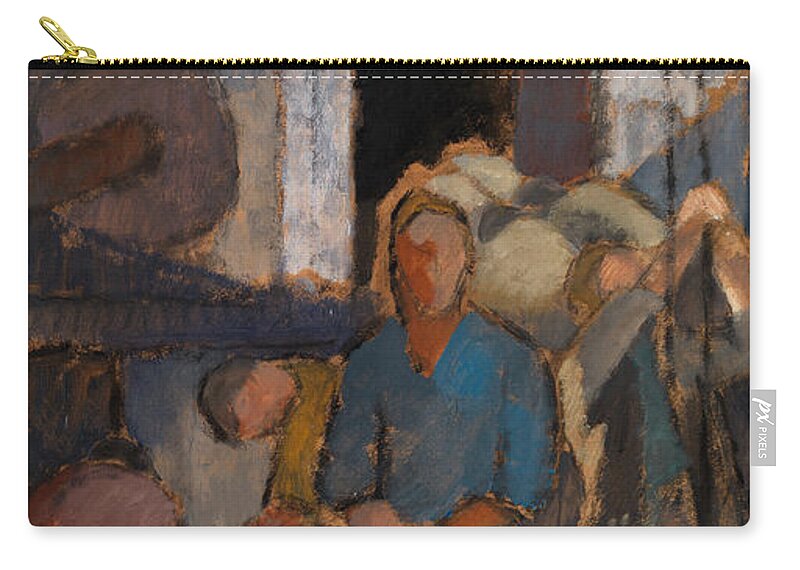 Alvar Cawén - At The Factory [1919] Zip Pouch featuring the painting At the Factory by MotionAge Designs