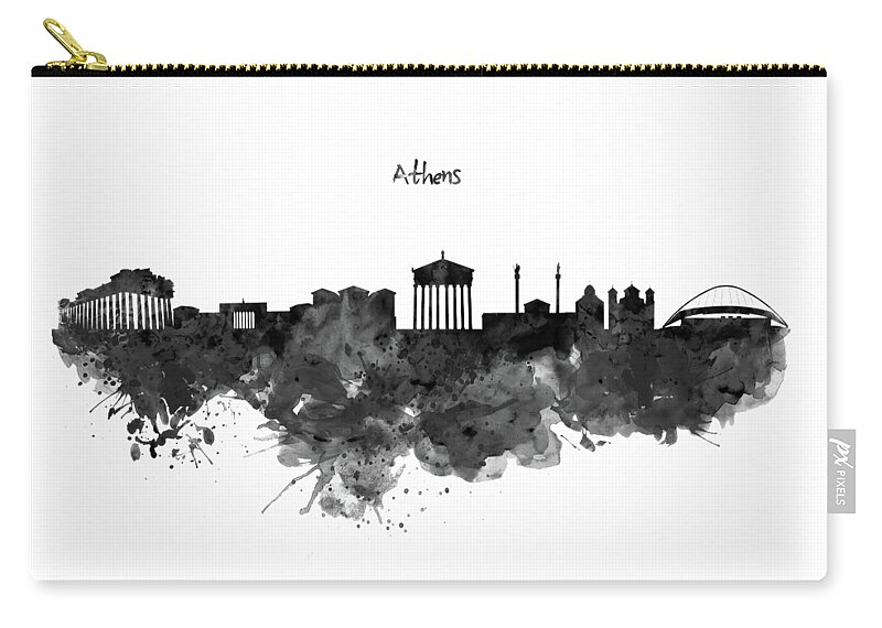 Athens Zip Pouch featuring the painting Athens Black and White Skyline by Marian Voicu