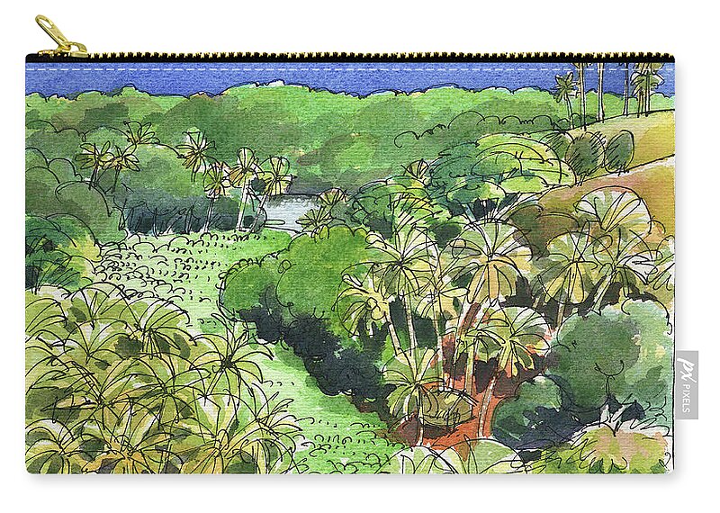 Atiu Zip Pouch featuring the painting Atiu Lake View by Judith Kunzle