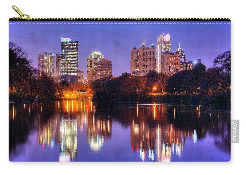 Atlanta Zip Pouch featuring the photograph Atlanta Skyline at Dusk Midtown Color Piedmont Park by Jon Holiday