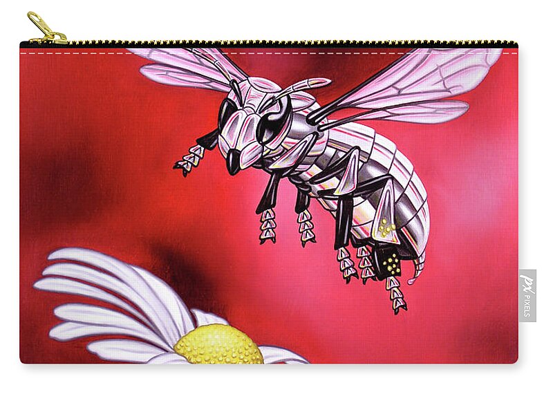  Zip Pouch featuring the painting Attack of the Silver Bee by Paxton Mobley