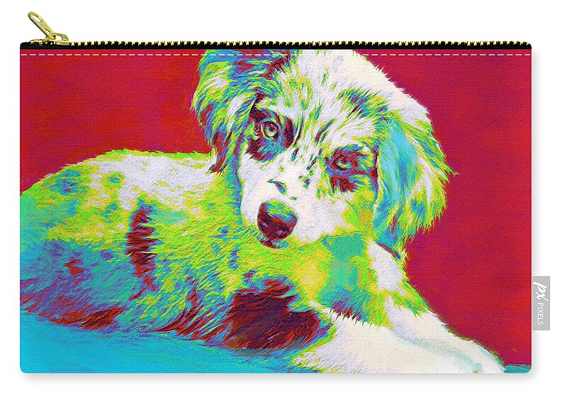 Aussie Zip Pouch featuring the digital art Aussie Puppy by Jane Schnetlage