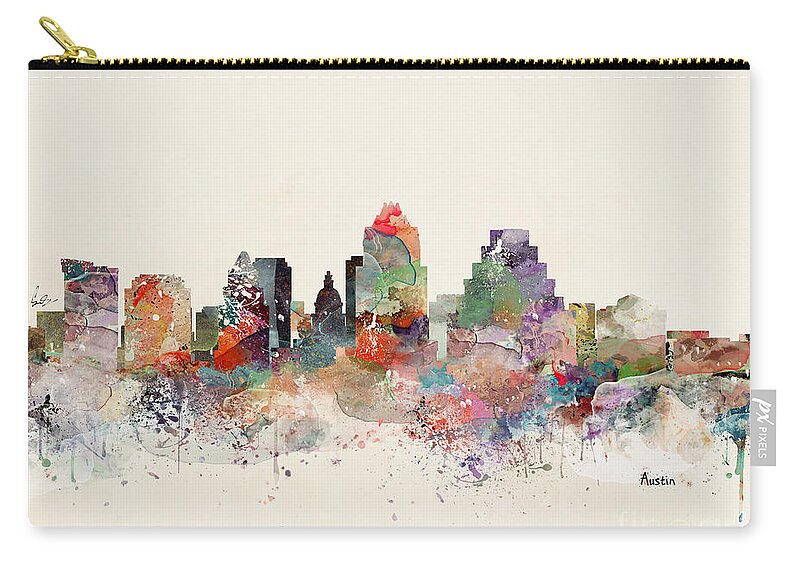 Austin Zip Pouch featuring the painting Austin Skyline by Bri Buckley
