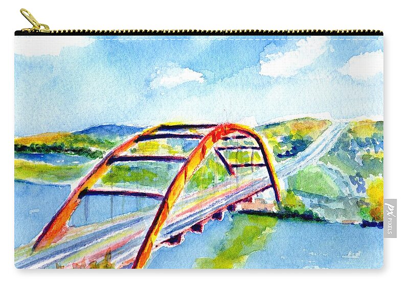 Bridge Zip Pouch featuring the painting Austin Texas 360 Bridge Watercolor by Carlin Blahnik CarlinArtWatercolor