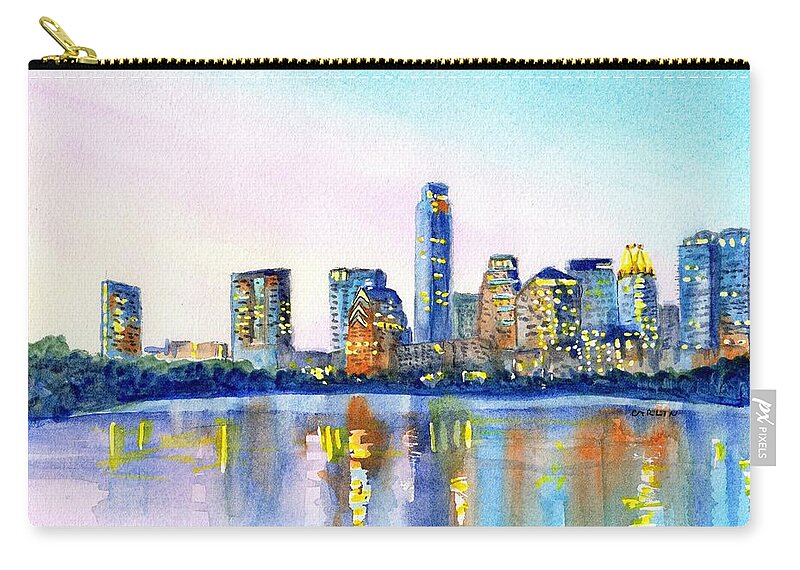 Austin Zip Pouch featuring the painting Austin Texas Skyline by Carlin Blahnik CarlinArtWatercolor
