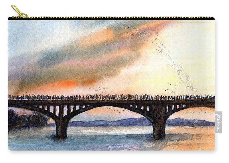Austin Zip Pouch featuring the painting Austin, TX Congress Bridge Bats by Carlin Blahnik CarlinArtWatercolor