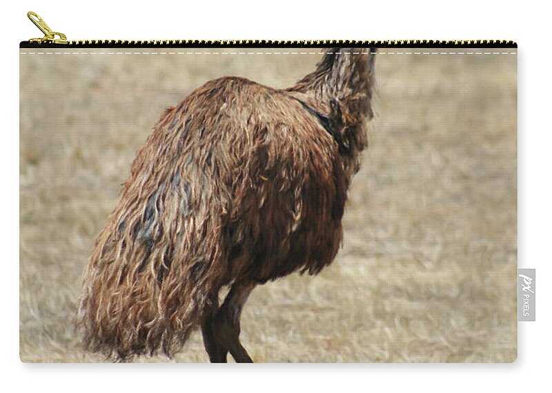 Australian Wild Emu Zip Pouch featuring the mixed media Australian Wild Emu by Georgiana Romanovna