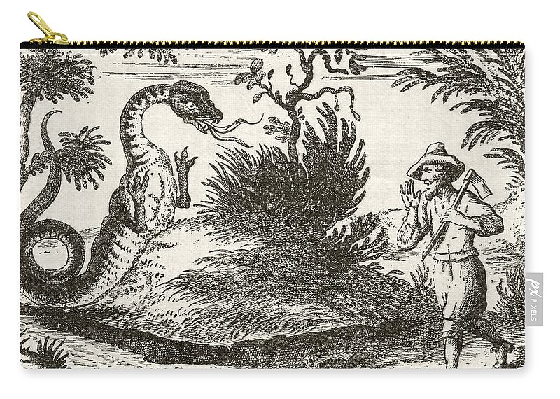 Welsh Zip Pouch featuring the drawing Author-explorer Schenchzer Meeting by Vintage Design Pics