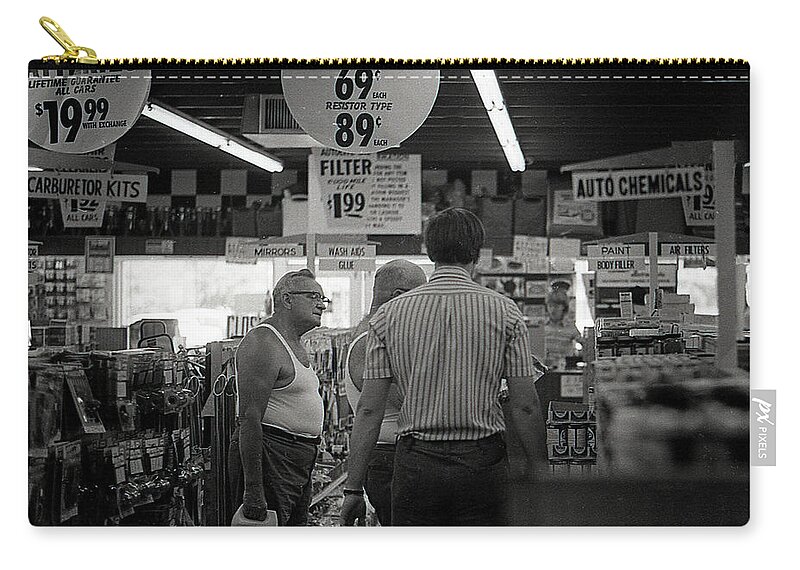 Auto Parts Zip Pouch featuring the photograph Auto-Parts Store, 1972 by Jeremy Butler