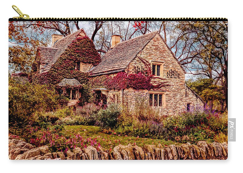 Cotswold Cottage Zip Pouch featuring the photograph Autumn at Cotswold Cottage by Susan Rissi Tregoning