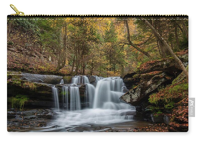 Dunloup Creek Falls Zip Pouch featuring the photograph Autumn at Dunloup Creek Falls by Chris Berrier