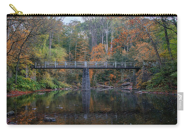 Autumn Zip Pouch featuring the photograph Autumn at the Kitchens Lane Bridge on the Wissahickon by Bill Cannon